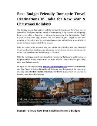 Best Budget-Friendly Domestic Travel Destinations in India for New Year & Christmas Holidays