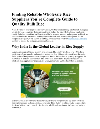 How to Choose the Best Wholesale Rice Suppliers for Global Trade