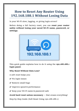 How to Reset Any Router Using 192.168.188.1 Without Losing Data