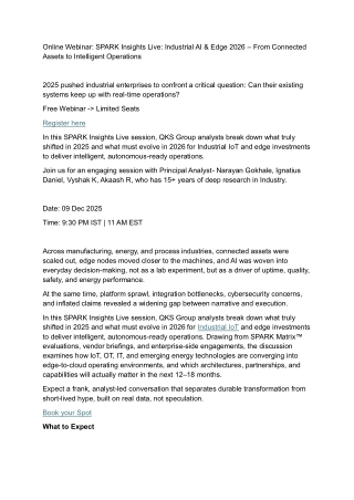 Online Webinar SPARK Insights Live- Industrial AI  Edge 2026  From Connected Assets to Intelligent Operations
