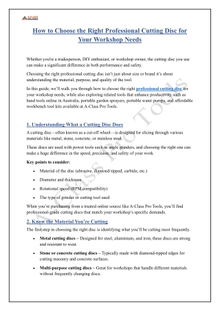 How to Choose the Right Professional Cutting Disc for Your Workshop Needs