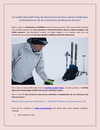 Is Certified Snowfall Totals the Best Service for Snow and Ice Verification in Hackettstown, NJ, for Contractors and Bus