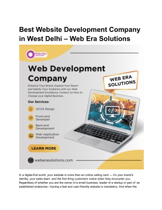 Best Website Development Company in West Delhi – Web Era Solutions