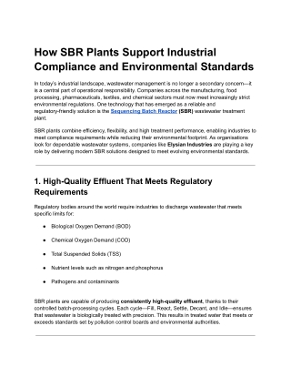 How SBR Plants Support Industrial Compliance and Environmental Standards