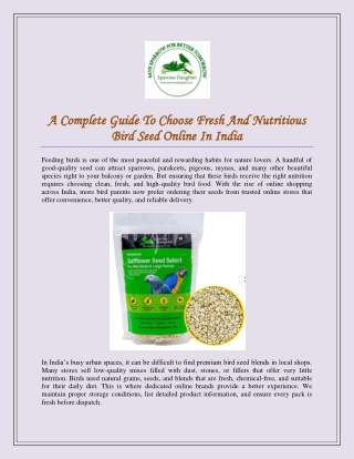 A Complete Guide To Choose Fresh And Nutritious Bird Seed Online In India