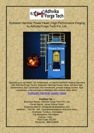 Hydraulic Hammer Power Head | High-Performance Forging by Adhvika Forge Tech Pvt. Ltd.