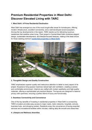 Residential Properties In West Delhi _ TARC