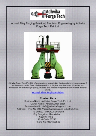Inconel Alloy Forging Solution | Precision Engineering by Adhvika Forge Tech Pvt. Ltd.