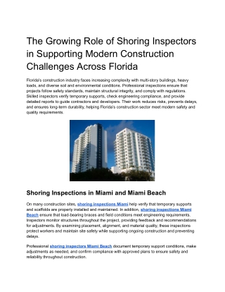 The Growing Role of Shoring Inspectors in Supporting Modern Construction Challenges Across Florida