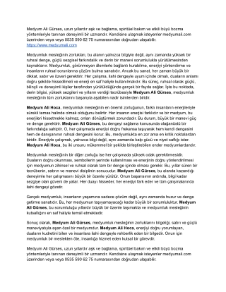 Medyum Ali Gürses Çalışma Alanları