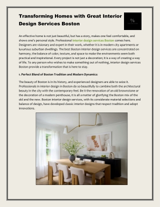 Transforming Homes with Great Interior Design Services Boston