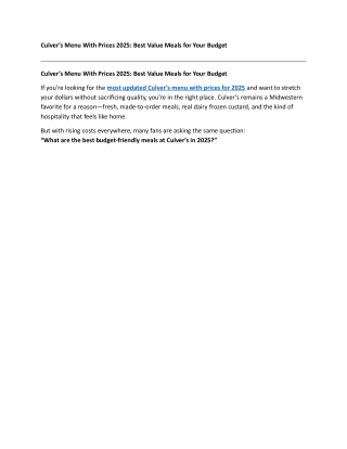 Culver`s menu with prices