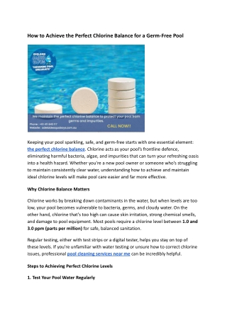 How to Achieve the Perfect Chlorine Balance for a Germ-Free Pool
