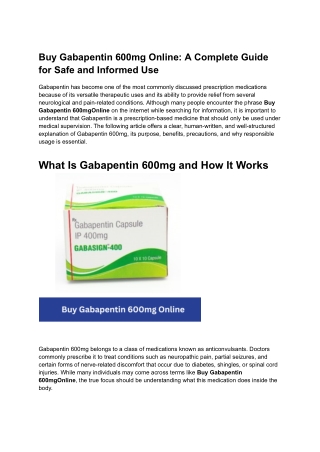 Buy Gabapentin 600mg Online_ A Complete Guide for Safe and Informed Use