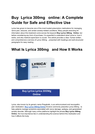 Buy  Lyrica 300mg   online_ A Complete Guide for Safe and Effective Use