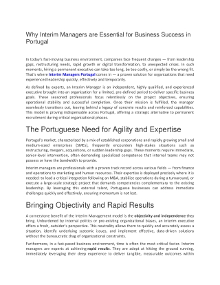 Why Interim Managers are Essential for Business Success in Portugal