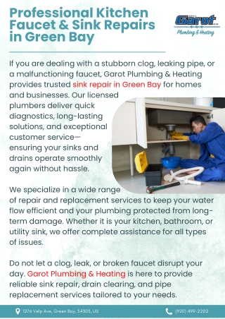 Professional Kitchen Faucet & Sink Repairs in Green Bay