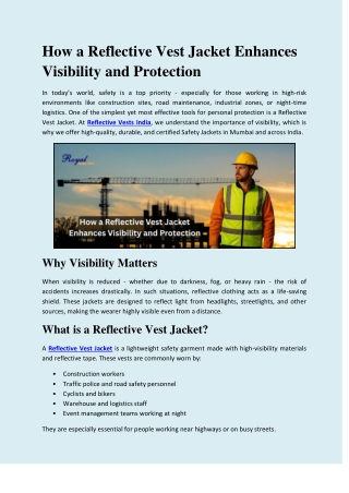 Reflective Vest Jacket - Reflective Vests India