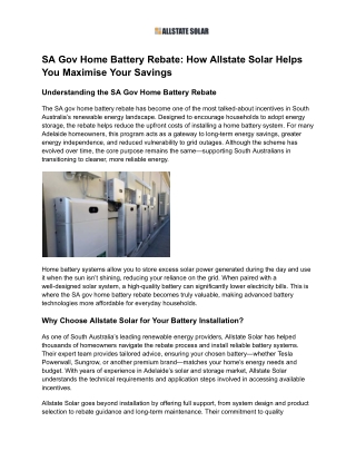 SA Gov Home Battery Rebate_ How Allstate Solar Helps You Maximise Your Savings