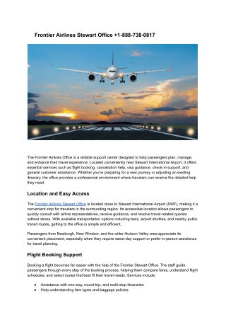 Frontier Airlines Stewart Office  1-888-738-0817