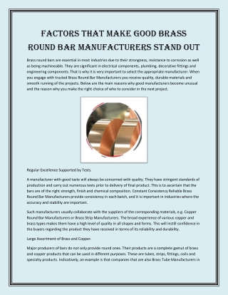 Factors That Make Good Brass Round Bar Manufacturers Stand Out
