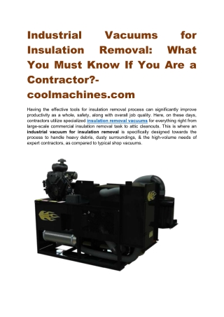 Industrial Vacuums for Insulation Removal What You Must Know If You Are a Contractor- coolmachines.com