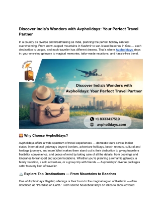 Discover India’s Wonders with Avpholidays_ Your Perfect Travel Partner
