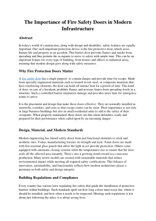 The Importance of Fire Safety Doors in Modern Infrastructure