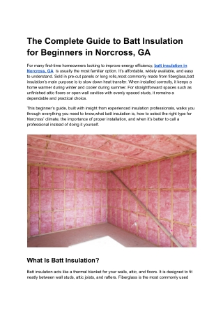 The Complete Guide to Batt Insulation for Beginners in Norcross, GA
