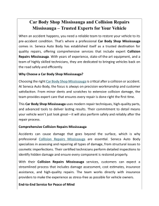 Car Body Shop Mississauga and Collision Repairs Mississauga – Trusted Experts for Your Vehicle