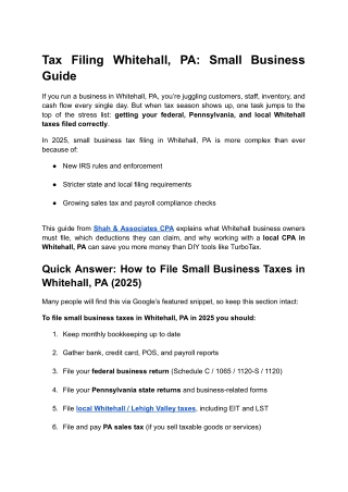 Tax Filing Whitehall, PA_ Small Business Guide