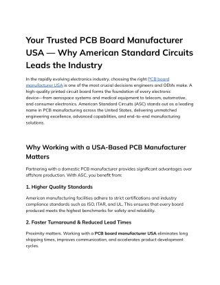 Your Trusted PCB Board Manufacturer USA — Why American Standard Circuits Leads the Industry