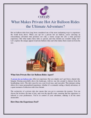 What Makes Private Hot Air Balloon Rides the Ultimate Adventure