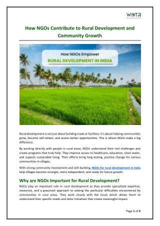 How NGOs Contribute to Rural Development and Community Growth
