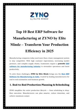 Best ERP Software for Manufacturing at ZYNO by EliteMindz