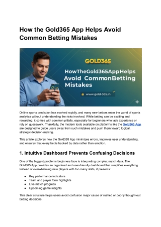 How the Gold365 App Helps Avoid Common Betting Mistakes