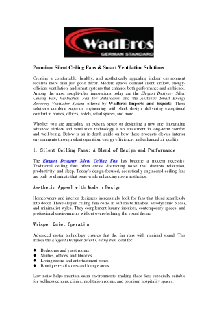 Premium Silent Ceiling Fans & Smart Ventilation Solutions