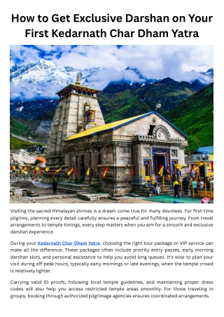 How to Get Exclusive Darshan on Your First Kedarnath Char Dham Yatra