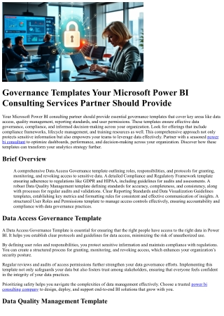 Governance Templates Your Microsoft Power BI Consulting Services Partner Should