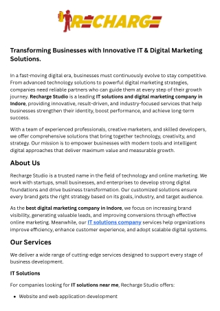 Transforming Businesses with Innovative IT & Digital Marketing Solutions