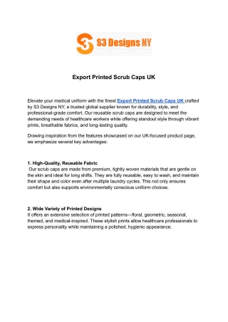 Export Printed Scrub Caps UK