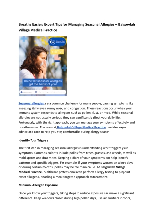 Breathe Easier_ Expert Tips for Managing Seasonal Allergies – Balgowlah Village Medical Practice