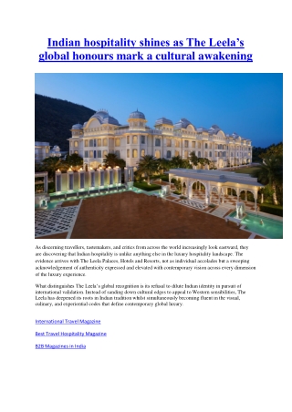 Indian hospitality shines as The Leela’s global honours mark a cultural awakenin
