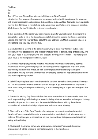 Top 10 Tips for a Stress-Free Move with CityMove in New Zealand