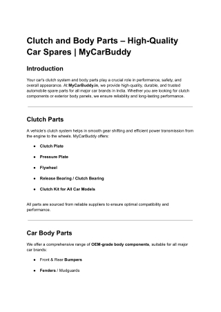 Clutch and Body Parts – High-Quality Car Spares _ MyCarBuddy