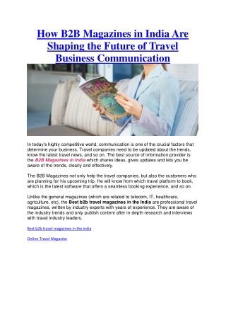 How B2B Magazines in India Are Shaping the Future of Travel Business Communication