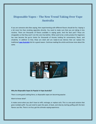 Disposable Vapes – The New Trend Taking Over Vape Australia