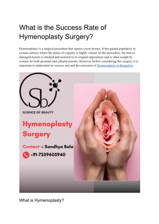 What is the Success Rate of Hymenoplasty Surgery_