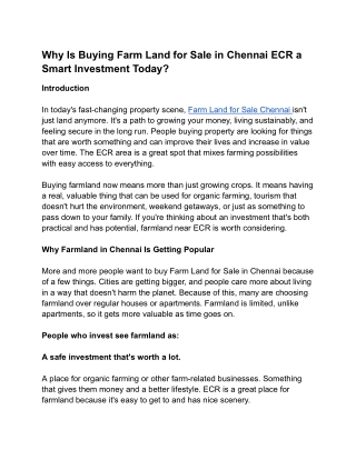 Why Is Buying Farm Land for Sale in Chennai ECR a Smart Investment Today