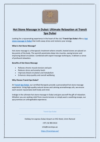 Hot Stone Massage in Dubai: Ultimate Relaxation at Transit Spa Dubai